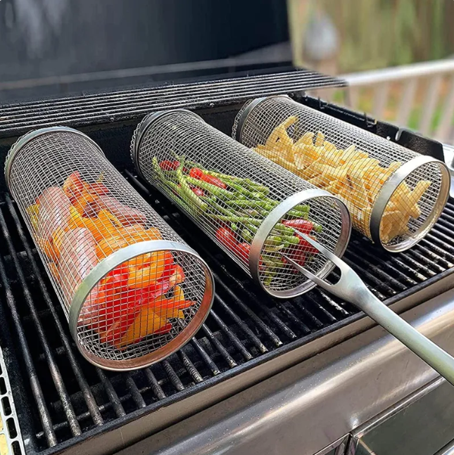 Rolling BBQ Grill Basket
